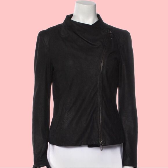 Vince Suede Leather fitted Jacket Coat in Black - Size M EXCELLENT CONDITION - Picture 2 of 16